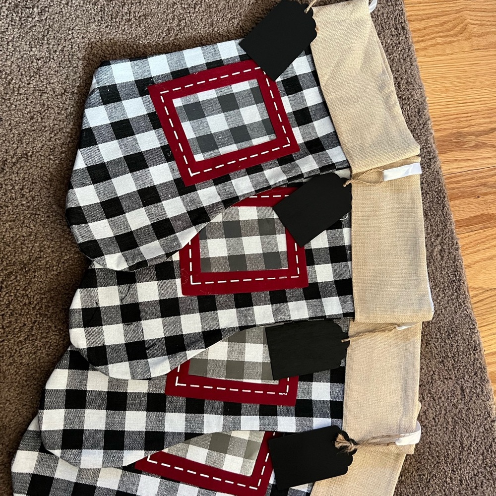 Set of 4 Plaid Christmas Stockings with Red Accents